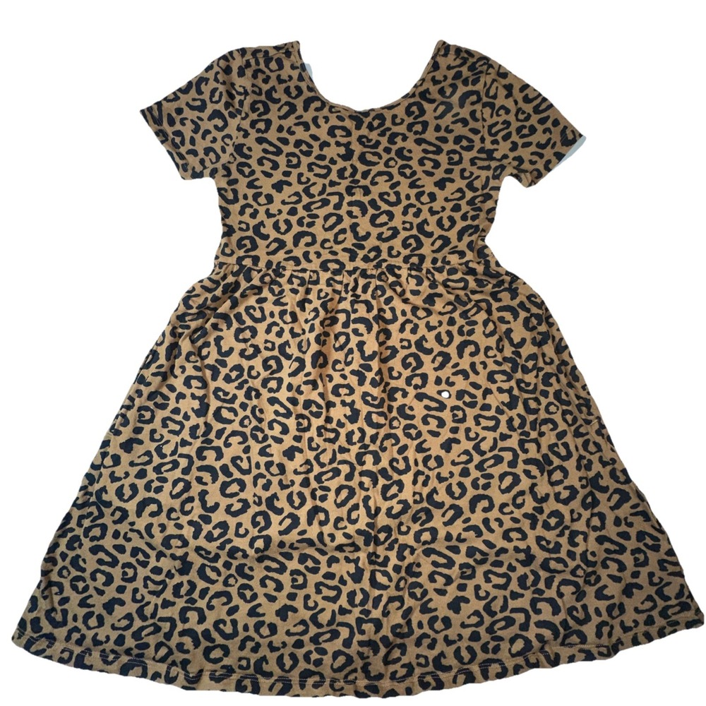 Old Navy Dress Girls L 10-12 Brown Leopard Print Tiered‎ Cap Sleeve Animal Print